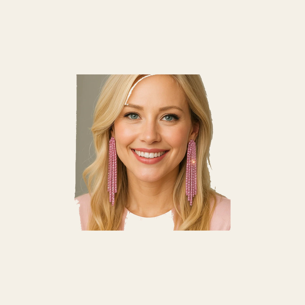 Pink Western Boho Rhinestone Dangle Fashion Earrings
