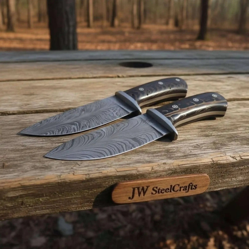 Bowie Knife Feather Damascus Blade Pinecone Handle Fixed Blade Hunting Knife