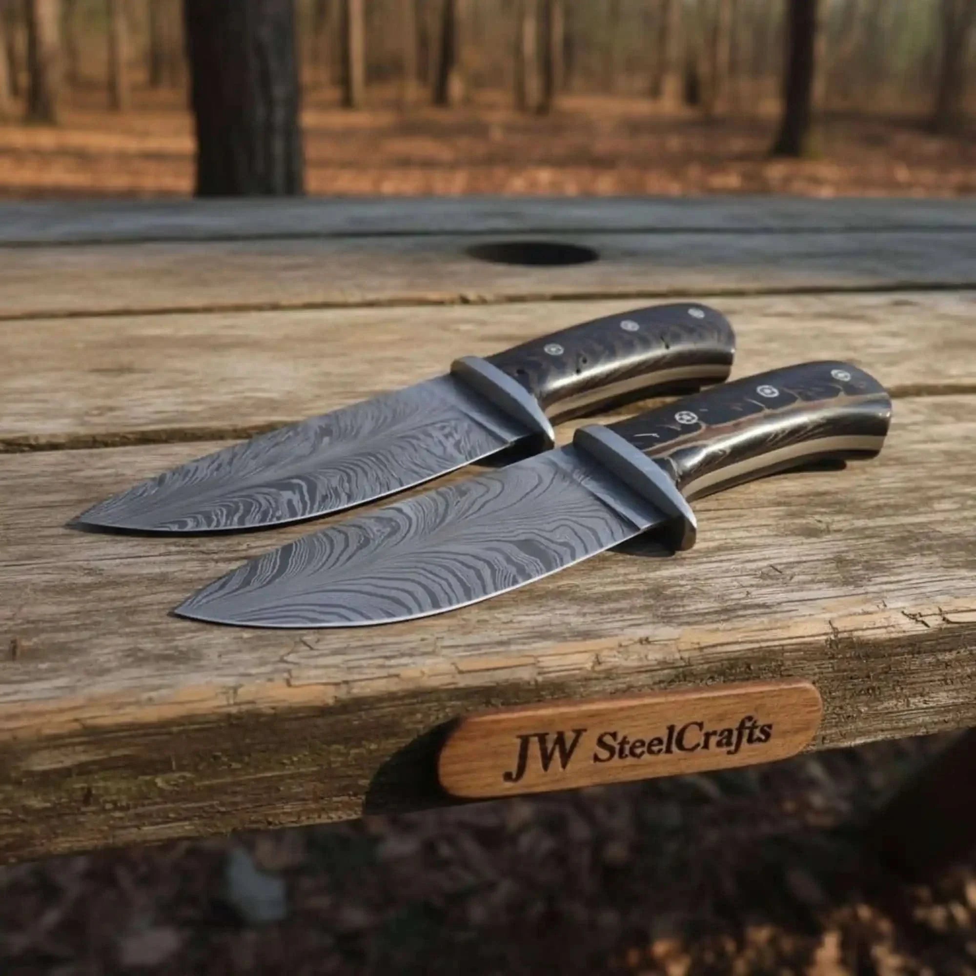 Bowie Knife Feather Damascus Blade Pinecone Handle Fixed Blade Hunting Knife