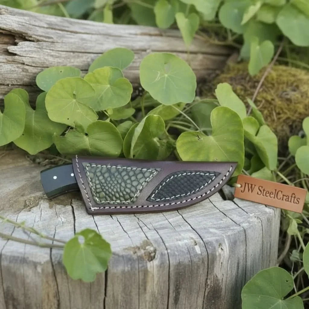 Damascus Skinner Knife Green Black Micarta Handle 3 Inch Blade