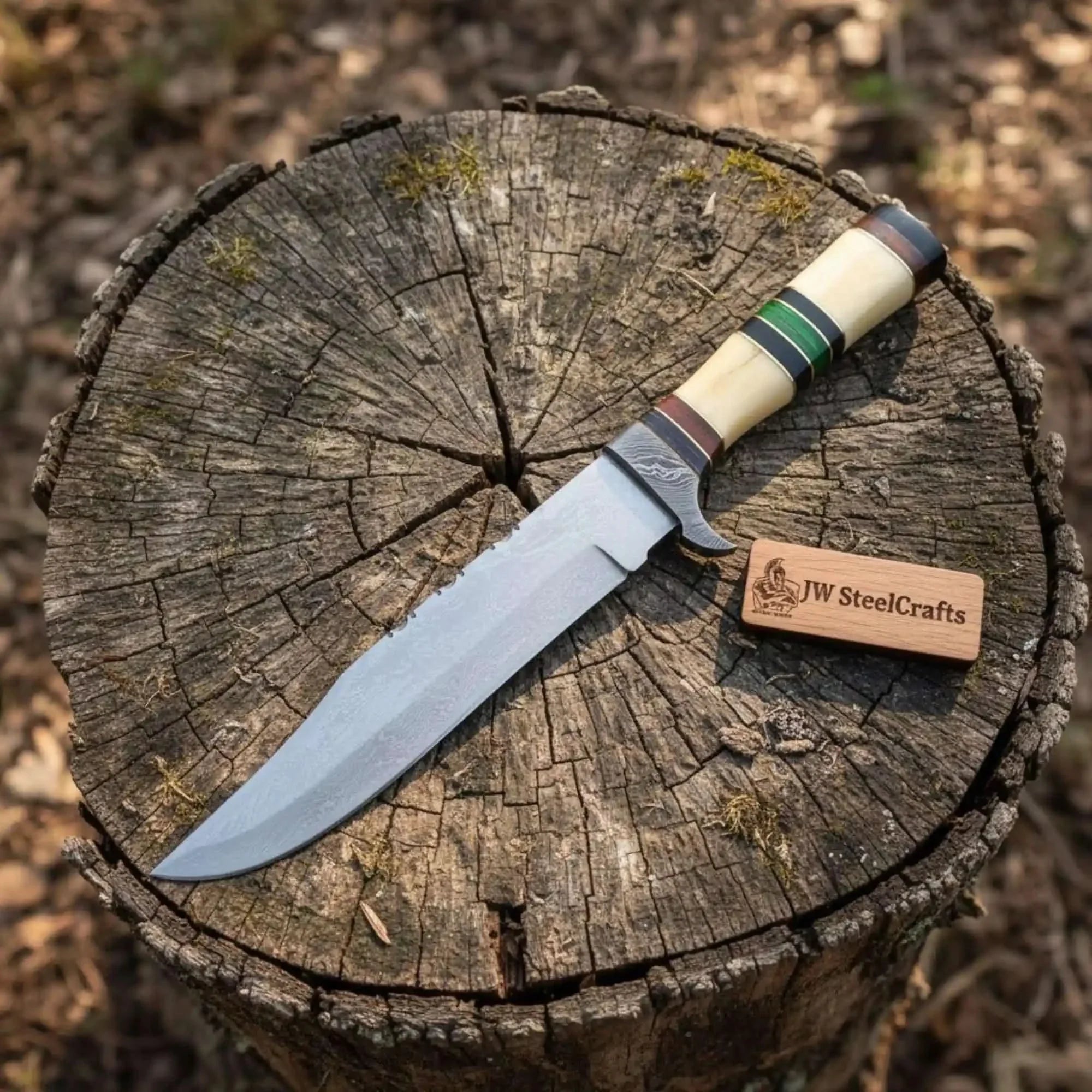 Frontier Jim Bowie Knife with 9 Inch Damascus Clip Point