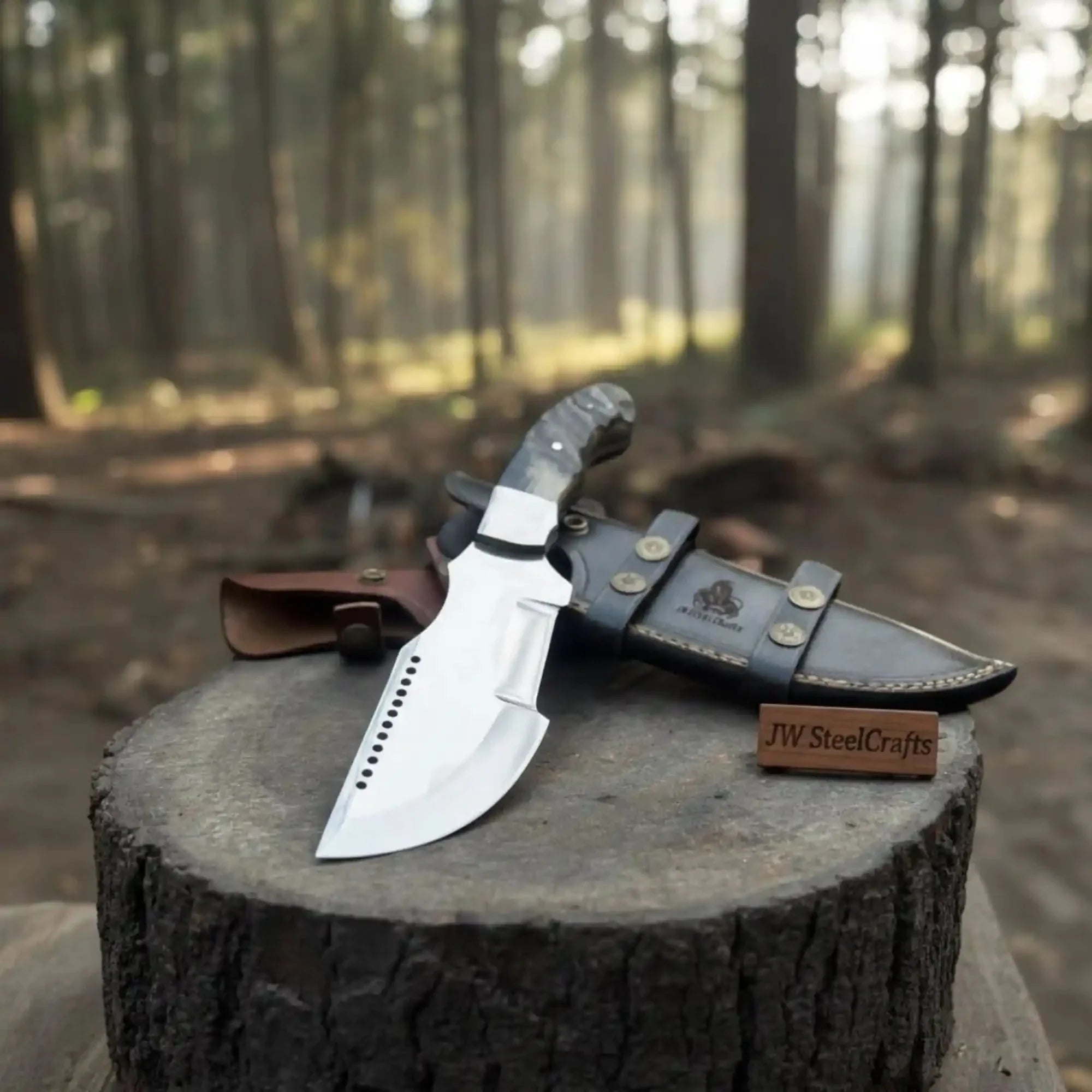 Handmade Forest Ranger Tracker Knife Carbon Steel Ram Horn or Wendi Wood Handle