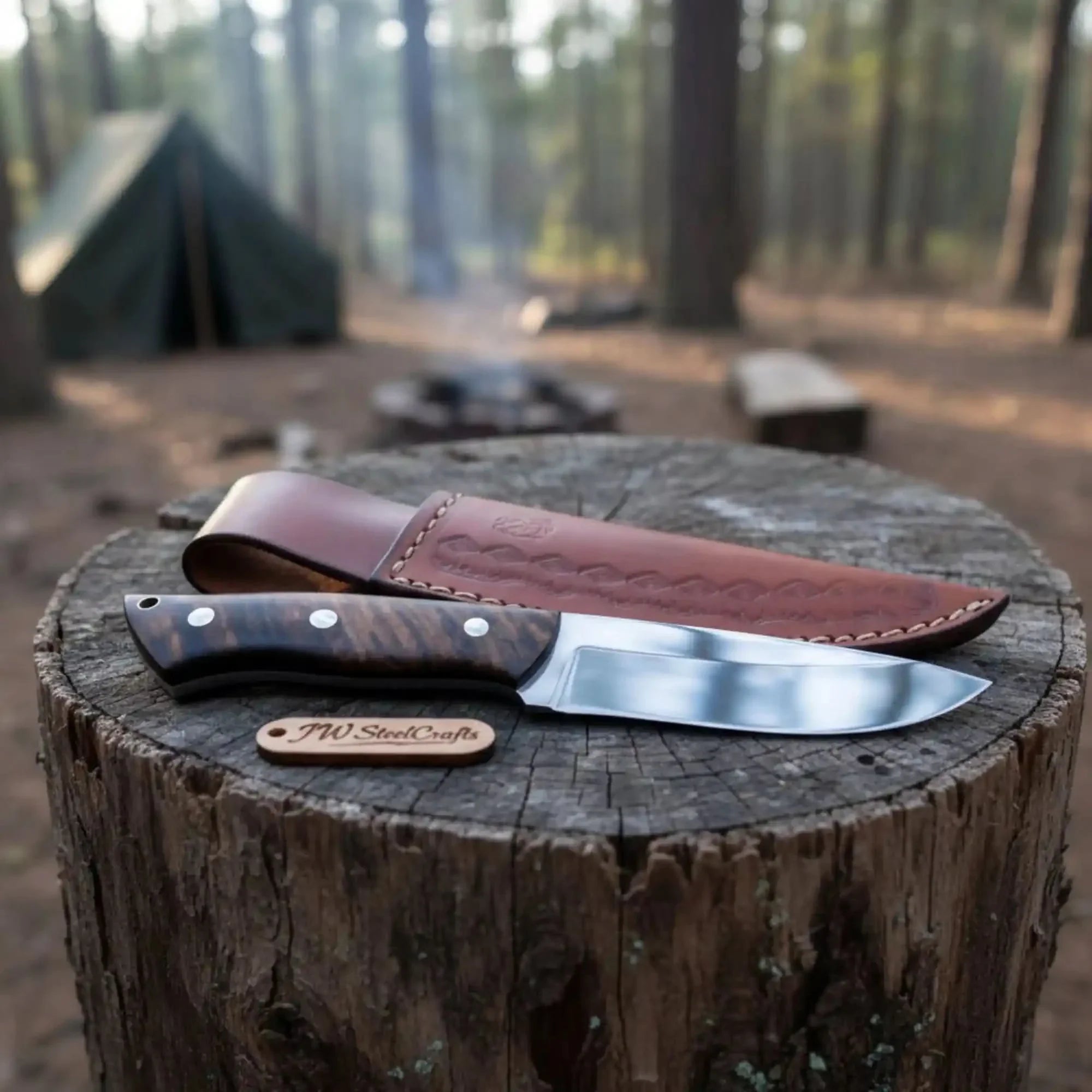 Drop Point Hunting Knife Stainless Steel Blade Rosewood Handle