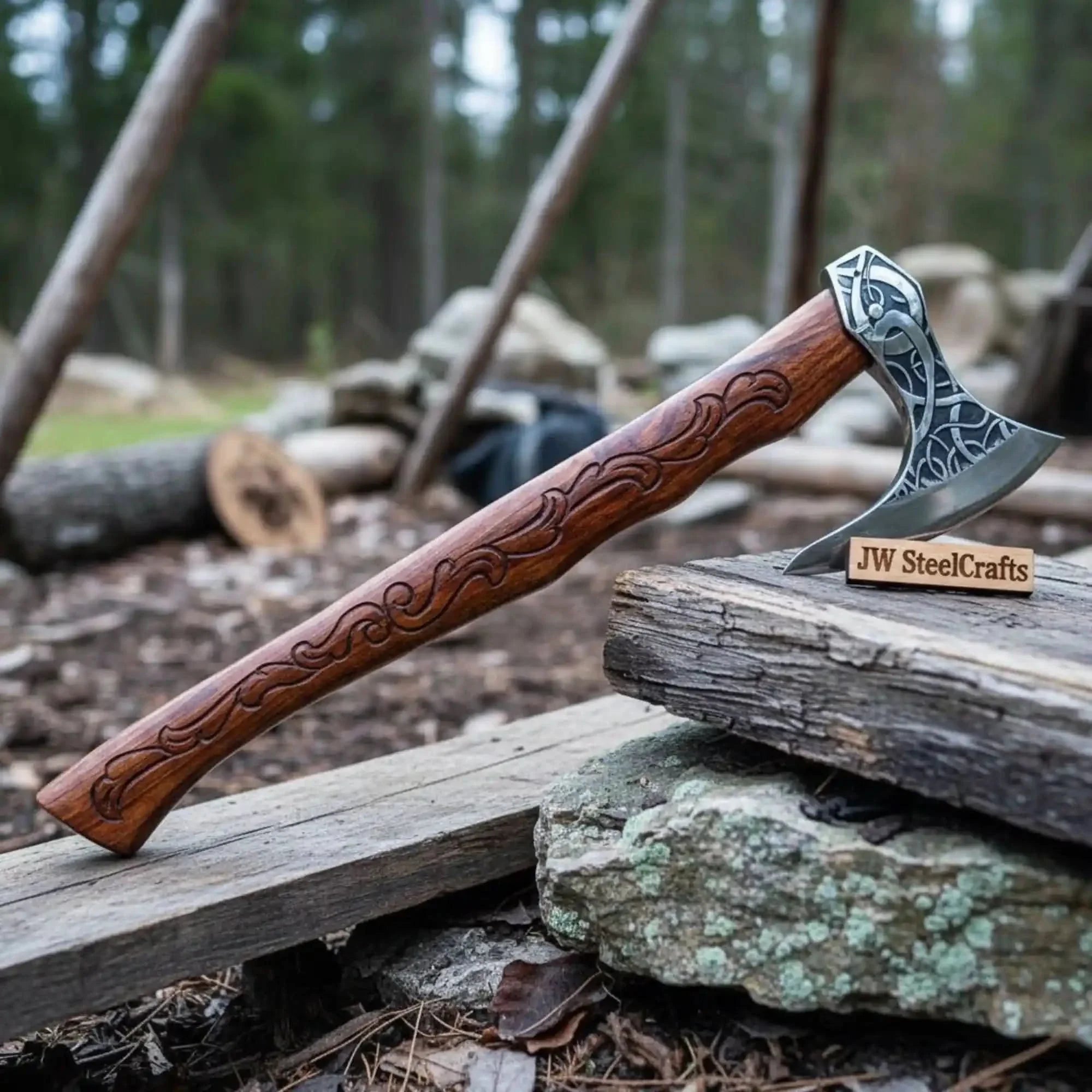 Raven Viking Axe with Hand Engraved Raven Motif