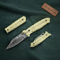 Handmade Damascus Steel Folding Knife with Olive Wood Handle – Brass Liner Pocket Knife