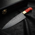 Premium Chef Knife Damascus Steel Blade| Red Handle Professional Gyuto Style