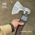 Engraved Norse Valknut Hatchet with Braided Leather Handle