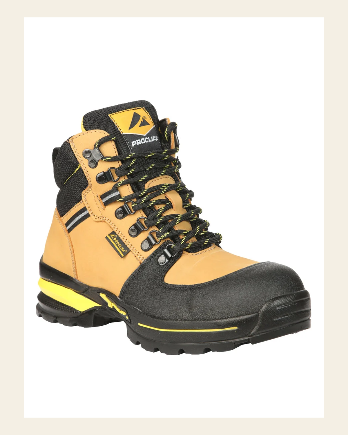 ProCliff Men’s Steel Toe Work Shoes with Laces - Made in Mexico - Nubuck Honey 45285 on a warm cream background