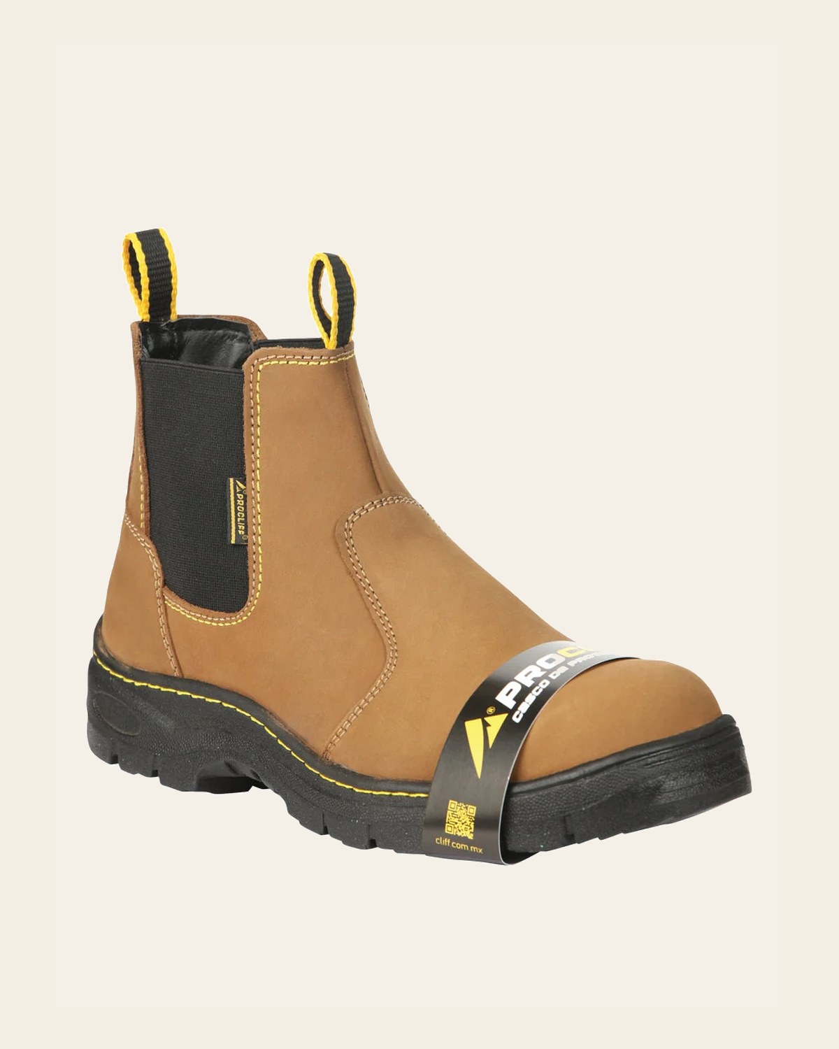 ProCliff Men’s Steel Toe Slip on Work Shoes - Made in Mexico - Nubuck Maple 45284 on a warm cream background