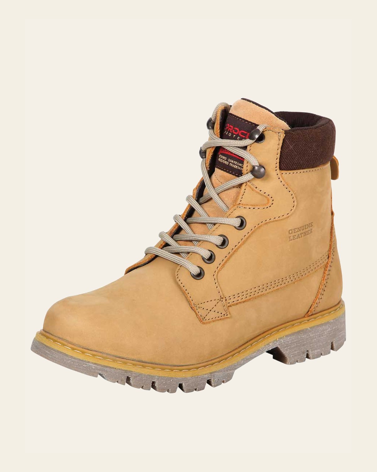 Women's Leather Lace-Up Ankle Work Boot - Made in Mexico - Honey Brown 35227 on a warm cream background