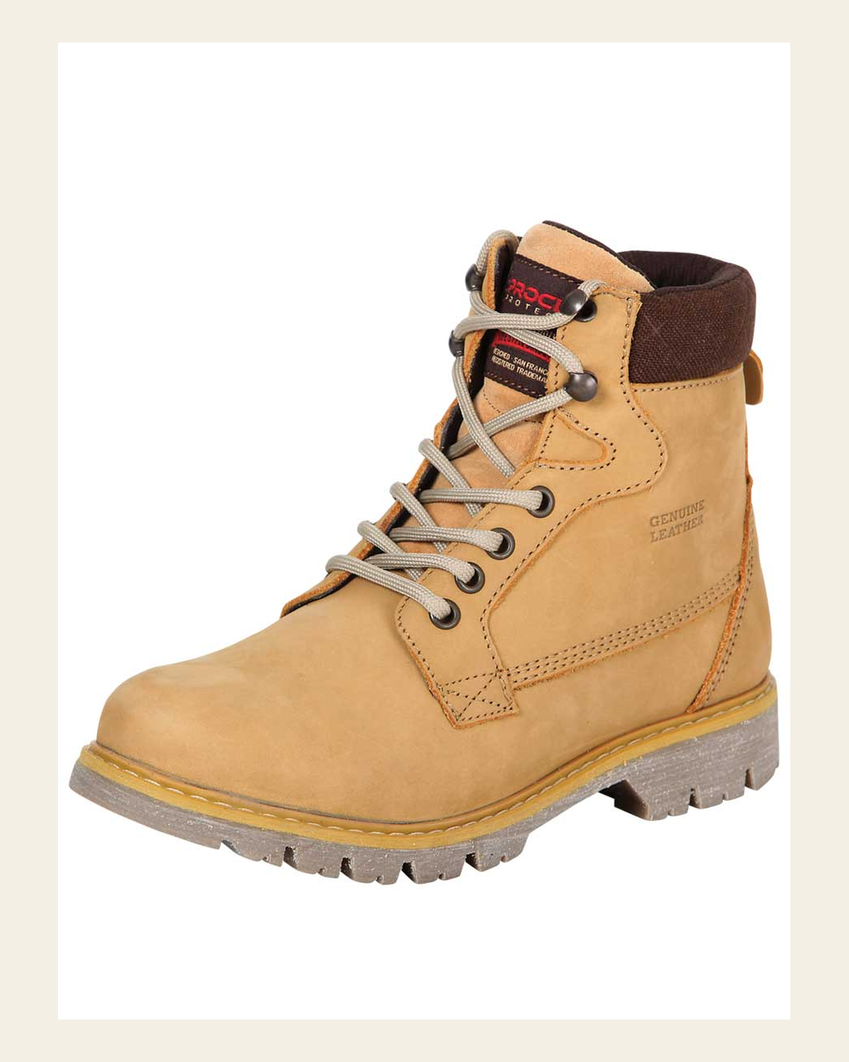 Women's Leather Lace-Up Ankle Work Boot - Made in Mexico - Honey Brown 35227 on a warm cream background
