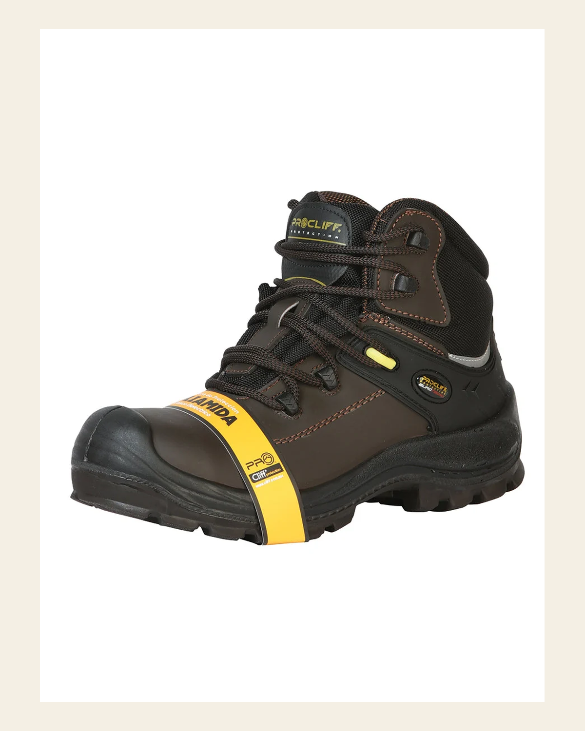 Men's Lace-Up Steel Toe Ankle Work Boot - Made in Mexico - Brown 91604 on a warm cream background