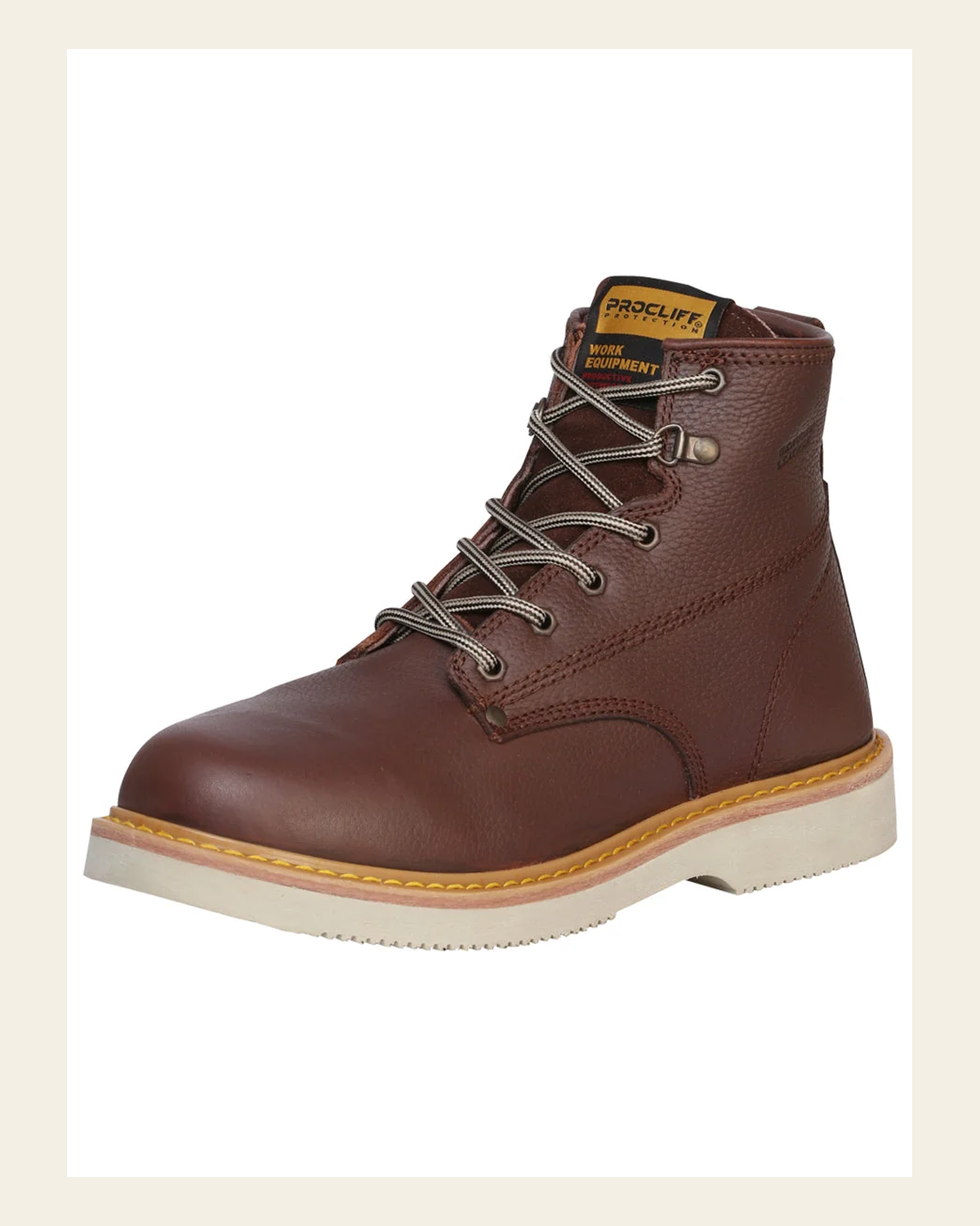 Procliff Protection Men's Leather Lace-Up Work Boots - Walnut 35211 on a warm cream background