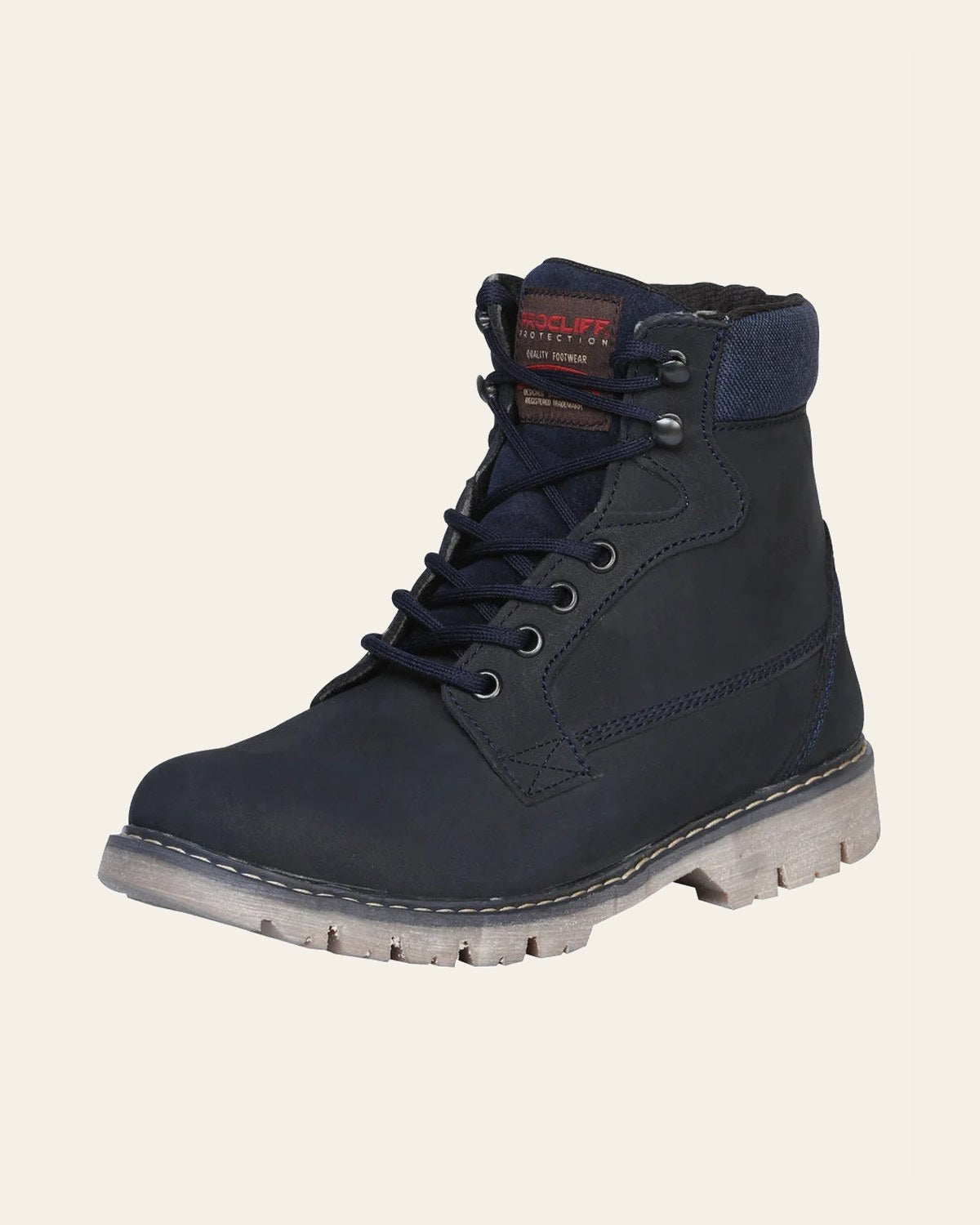 ProCliff Protection Women's Leather Lace-up Work Boot - Made in Mexico - Nubuck Blue 35226 on a warm cream background