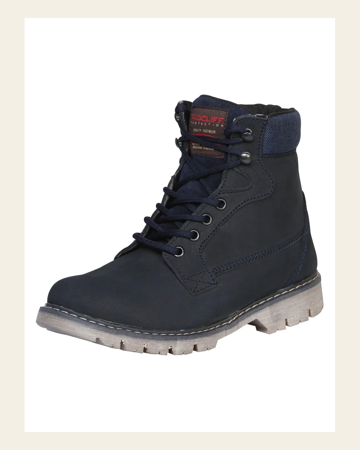 ProCliff Protection Women's Leather Lace-up Work Boot - Made in Mexico - Nubuck Blue 35226 on a warm cream background
