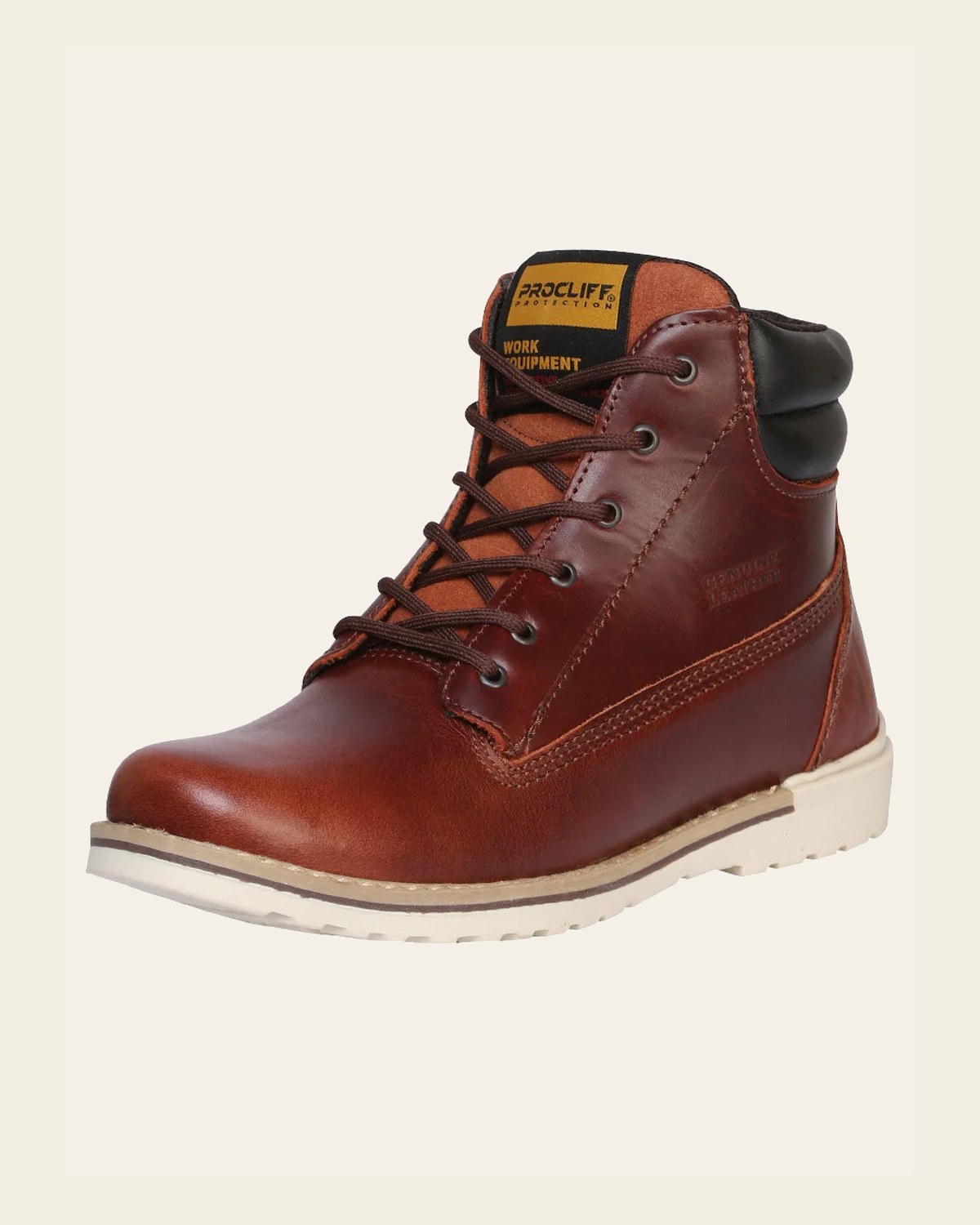 ProCliff Women's Leather Lace-Up Ankle Work Boot - Made in Mexico - Vino Wine 35201 on a warm cream background