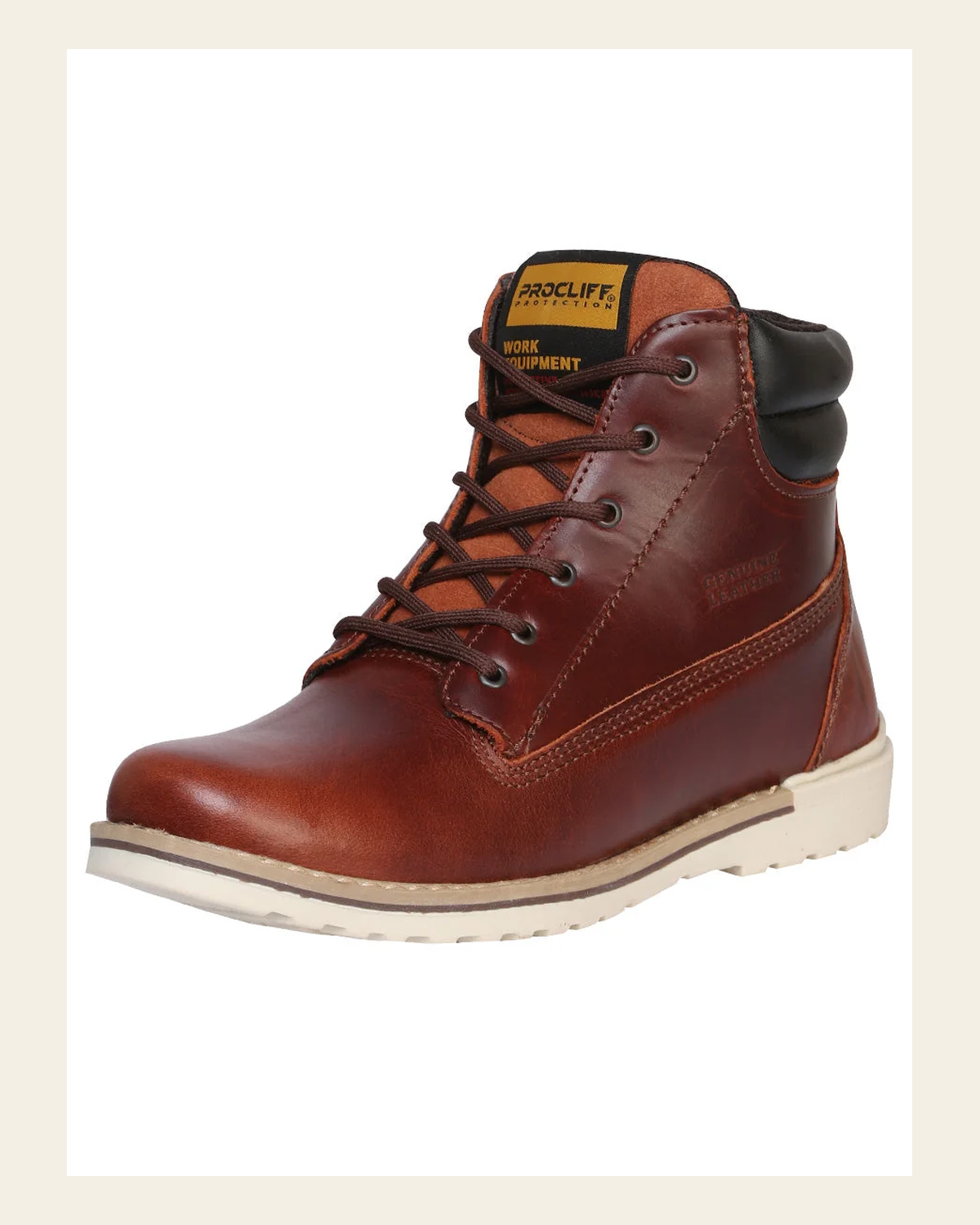 ProCliff Women's Leather Lace-Up Ankle Work Boot - Made in Mexico - Vino Wine 35201 on a warm cream background