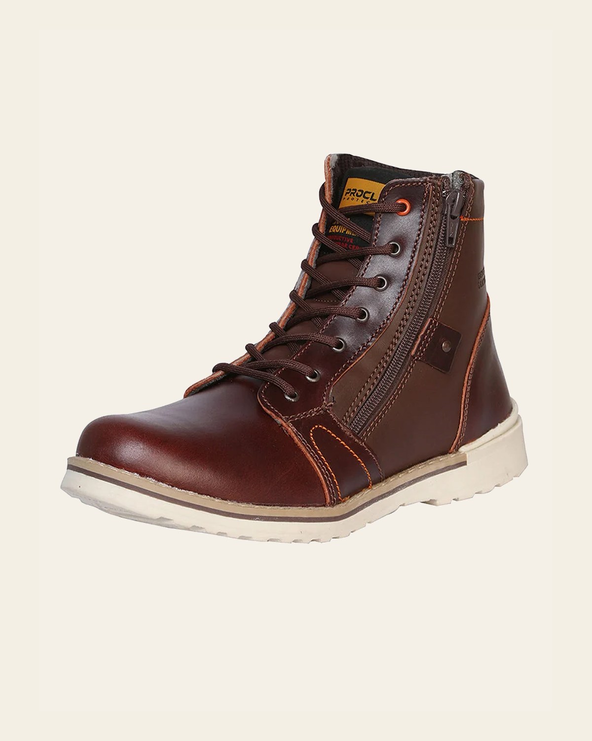 ProCliff Women's Leather Lace-Up Ankle Work Boot - Made in Mexico - Vino Wine 35209 on a warm cream background
