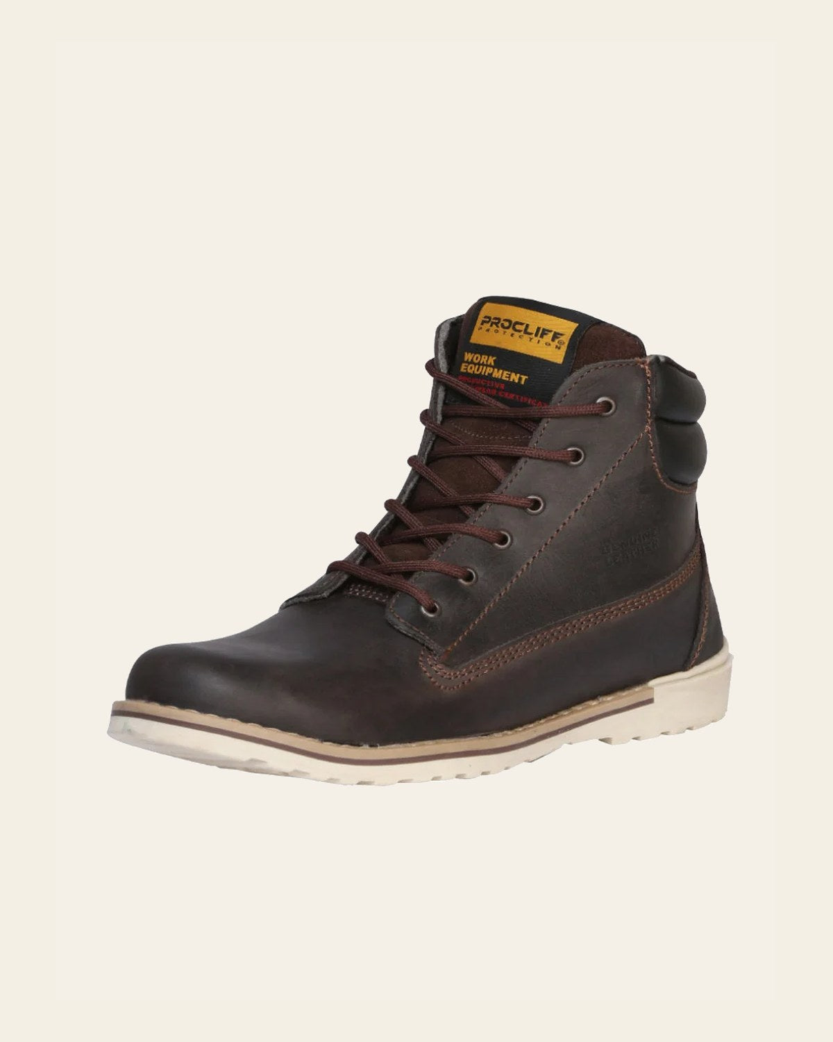 Procliff Protection Women's Lace-up Ankle Work Boot - Made in Mexico - Crazy Cuero Vacuno Brown 35200 on a warm cream backgr…