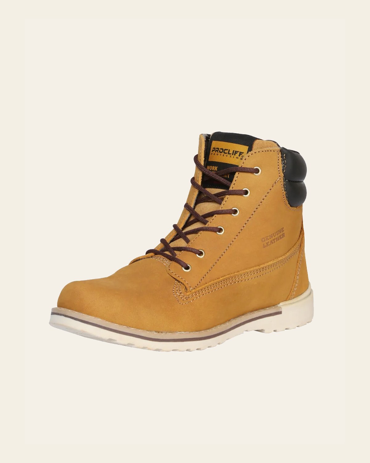 ProCliff Women's Work Lace-Up Work Boot - Made in Mexico - Miel Honey 35202 on a warm cream background