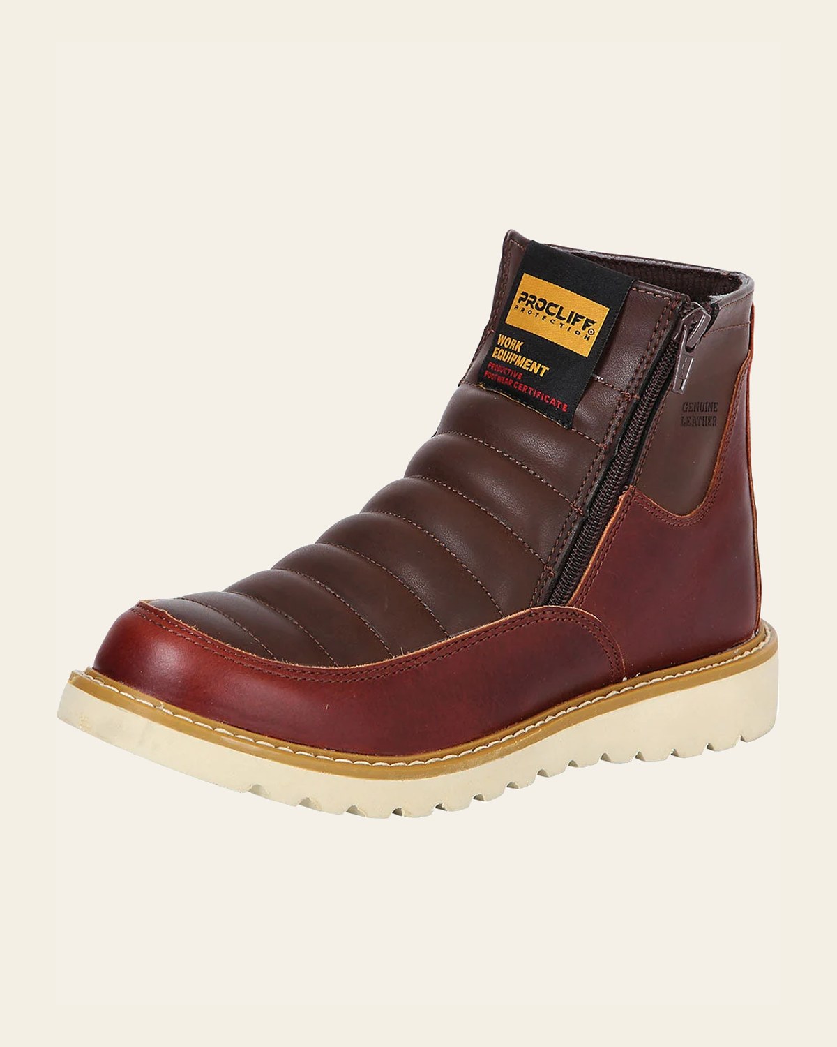 ProCliff Women's Leather Work Boot with Zipper - Made in Mexico - Pull Up Vino Wine 35205 on a warm cream background