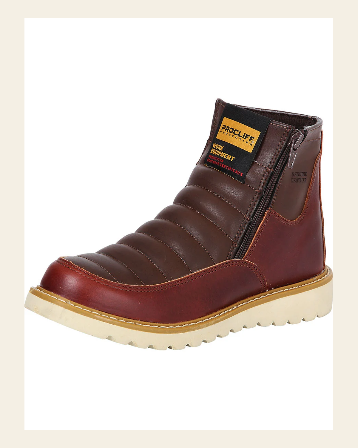 ProCliff Women's Leather Work Boot with Zipper - Made in Mexico - Pull Up Vino Wine 35205 on a warm cream background