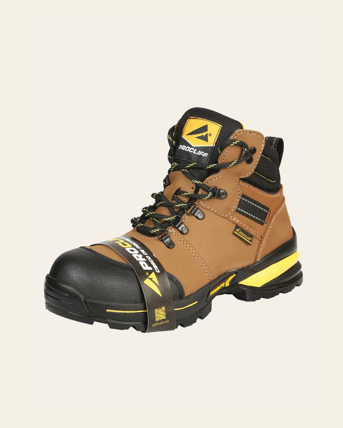 ProCliff Men’s Steel Toe Lace-up Work Shoes - Made in Mexico - Nubuck Maple 45287 on a warm cream background