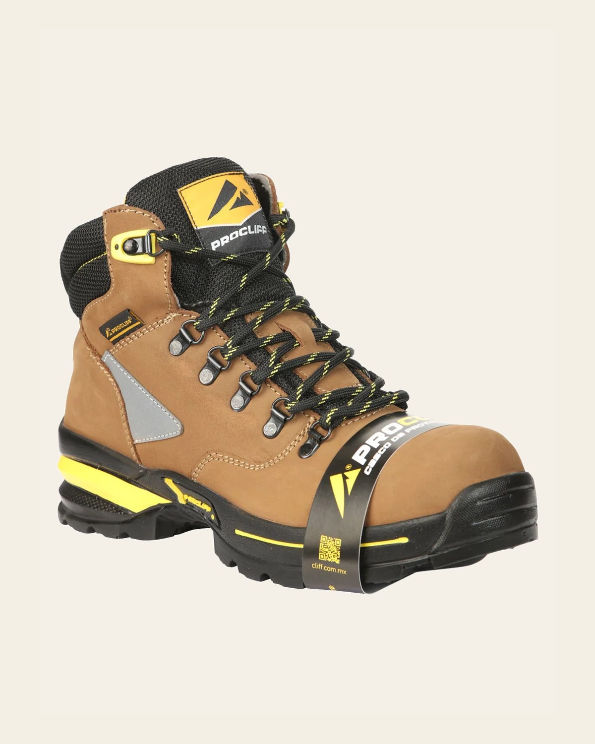 ProCliff Men’s Steel Toe Lace-up Work Shoes - Made in Mexico - Nubuck Maple 45289 on a warm cream background
