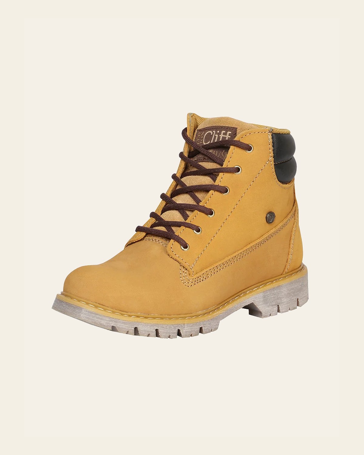 Women's Leather Lace-Up Work Boot - Made in Mexico - Suede Mustard 91467 on a warm cream background