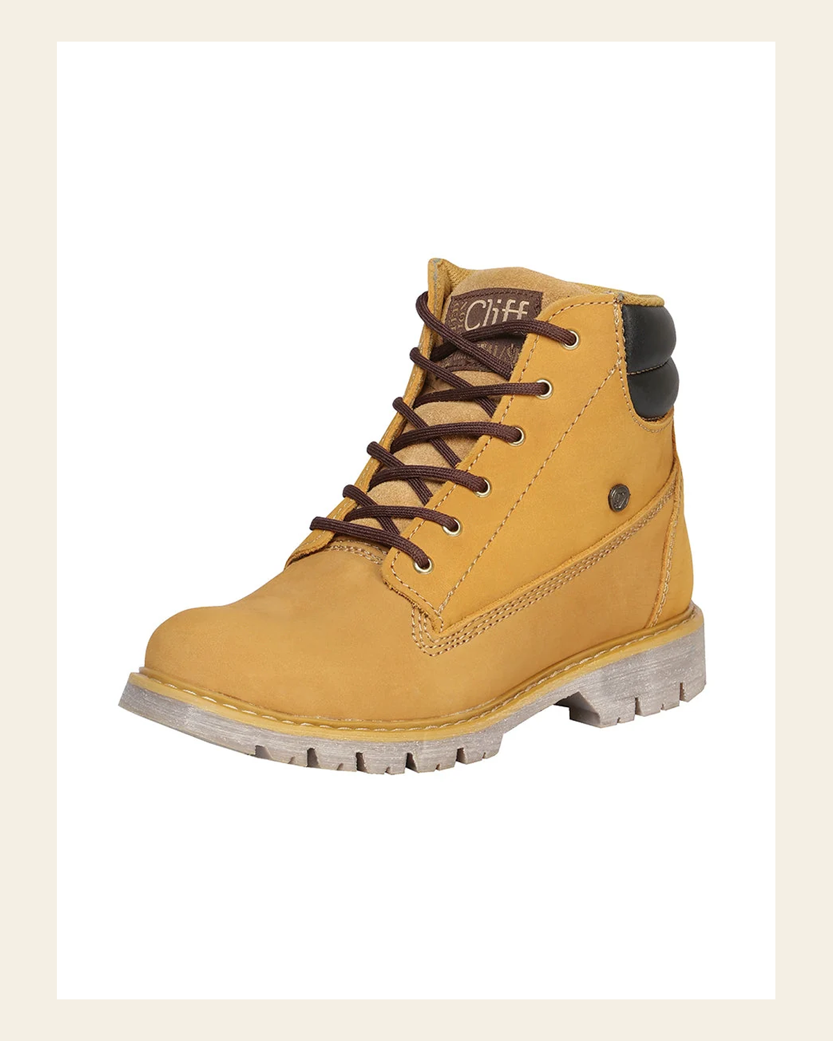 Women's Leather Lace-Up Work Boot - Made in Mexico - Suede Mustard 91467 on a warm cream background