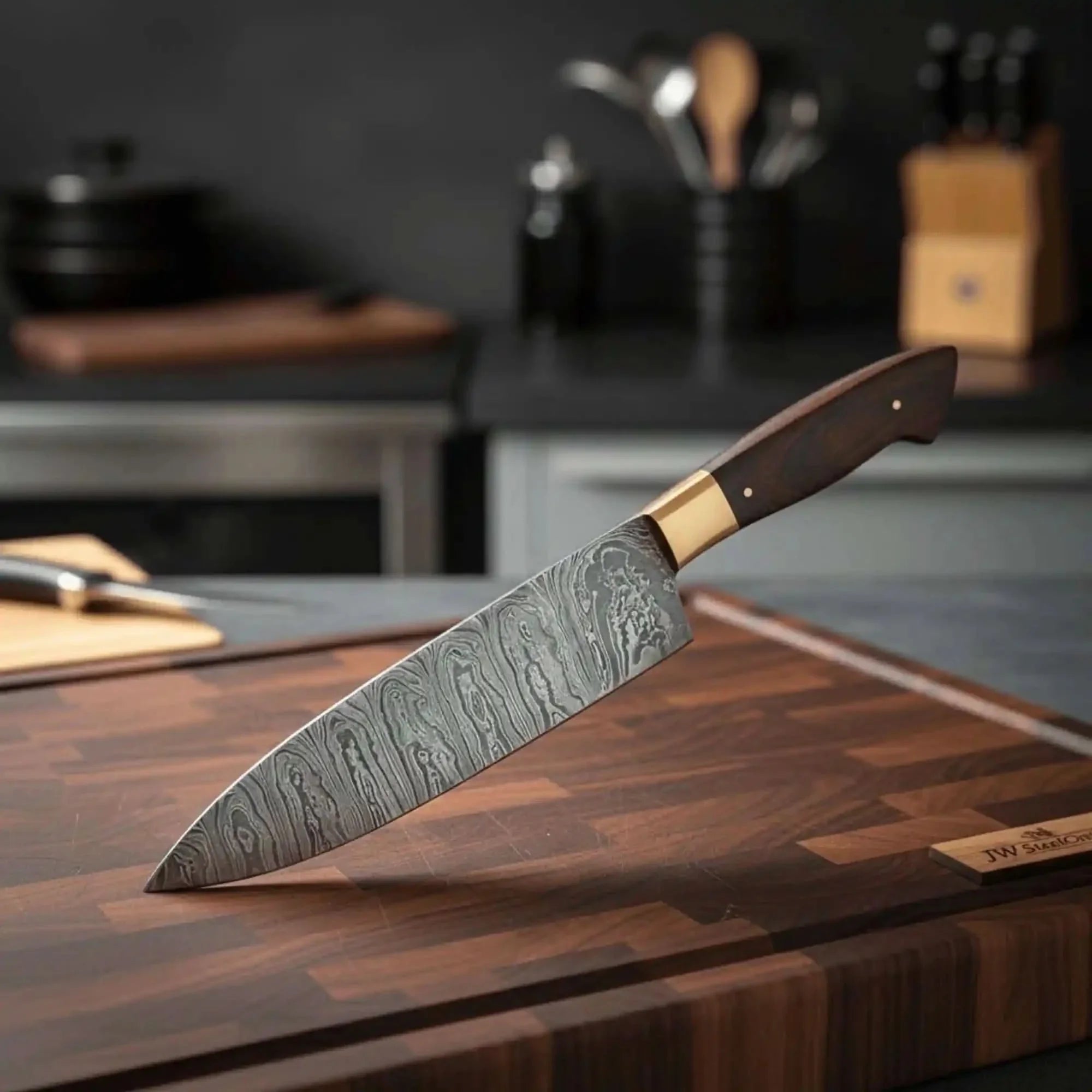 Gyuto Chef Knife 8" Rosewood Handle – Twisted Damascus Steel Blade
