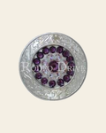 Purple & AB Bright Silver 1.5" Disc European Crystal Concho on a warm cream background