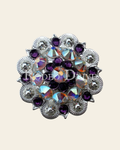 Purple & AB Bright Silver 1.5" European Crystal Concho on a warm cream background