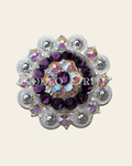 Purple & AB Bright Silver 2" European Crystal Concho on a warm cream background