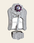 Purple & AB Bright Silver European Crystal Buckle Keeper Set on a warm cream background