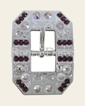 Purple & AB Bright Silver European Crystal Square Cart Buckle on a warm cream background