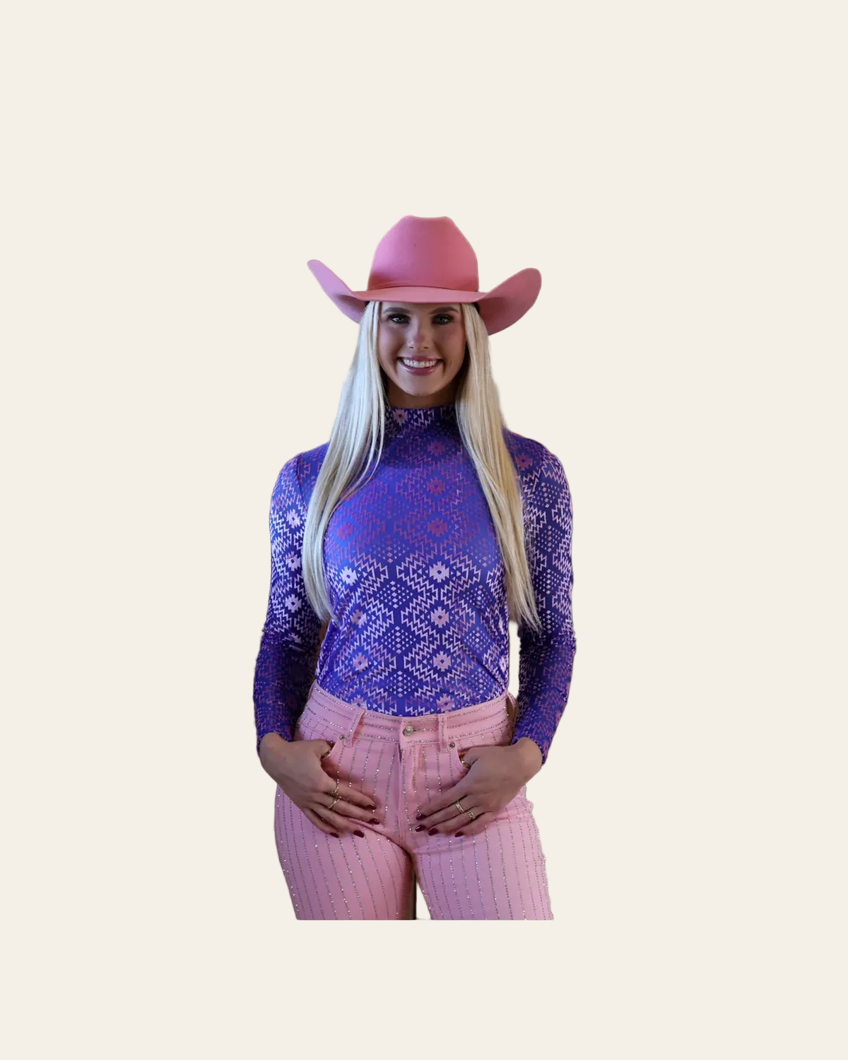 Purple Aztec Velvet Burnout Layering Top on a warm cream background