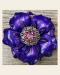 Purple Gardenia Flower With Antique Silver Pink & AB 1" Concho on a warm cream background