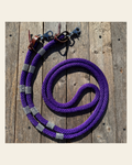Purple Nylon Barrel Racing Reins with Rhinestones #BNR101 on a warm cream background