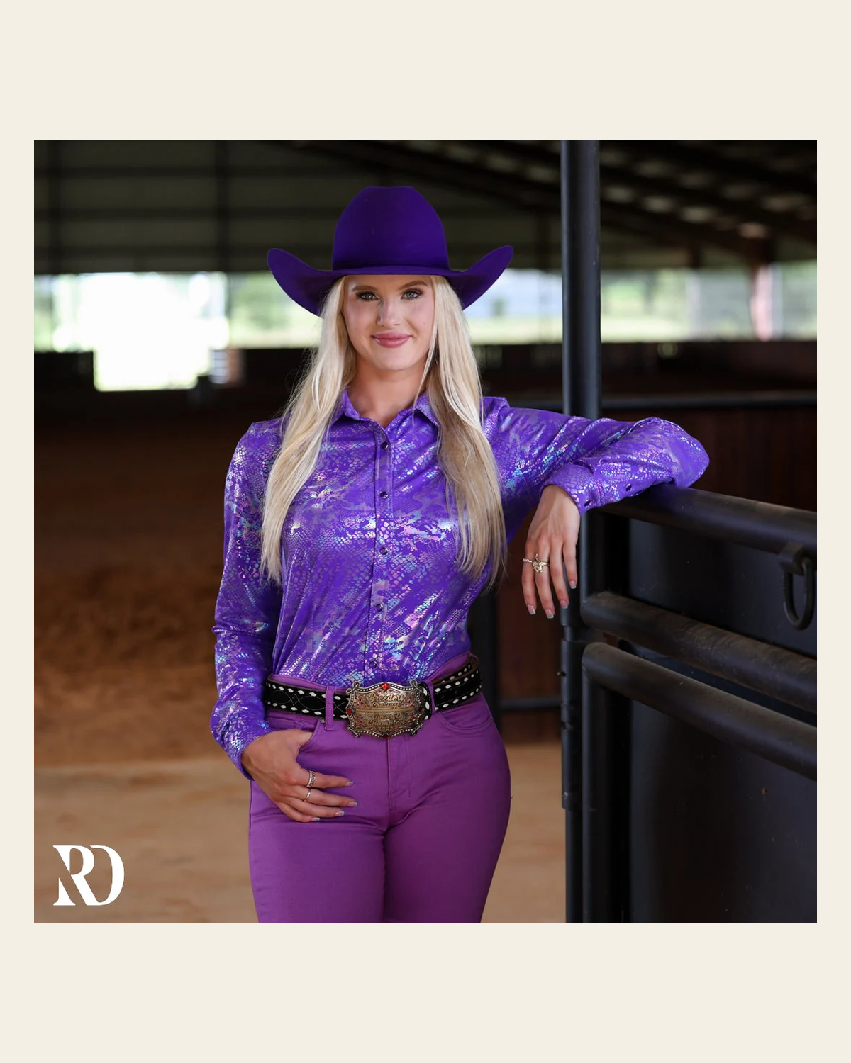 Purple Venom Performance Rodeo Shirt on a warm cream background