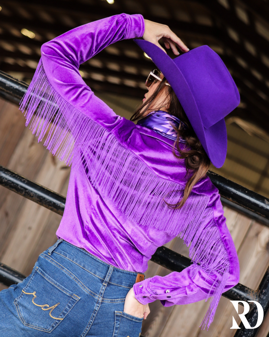 Purple Fringe Velvet Performance Rodeo Shirt — view 2