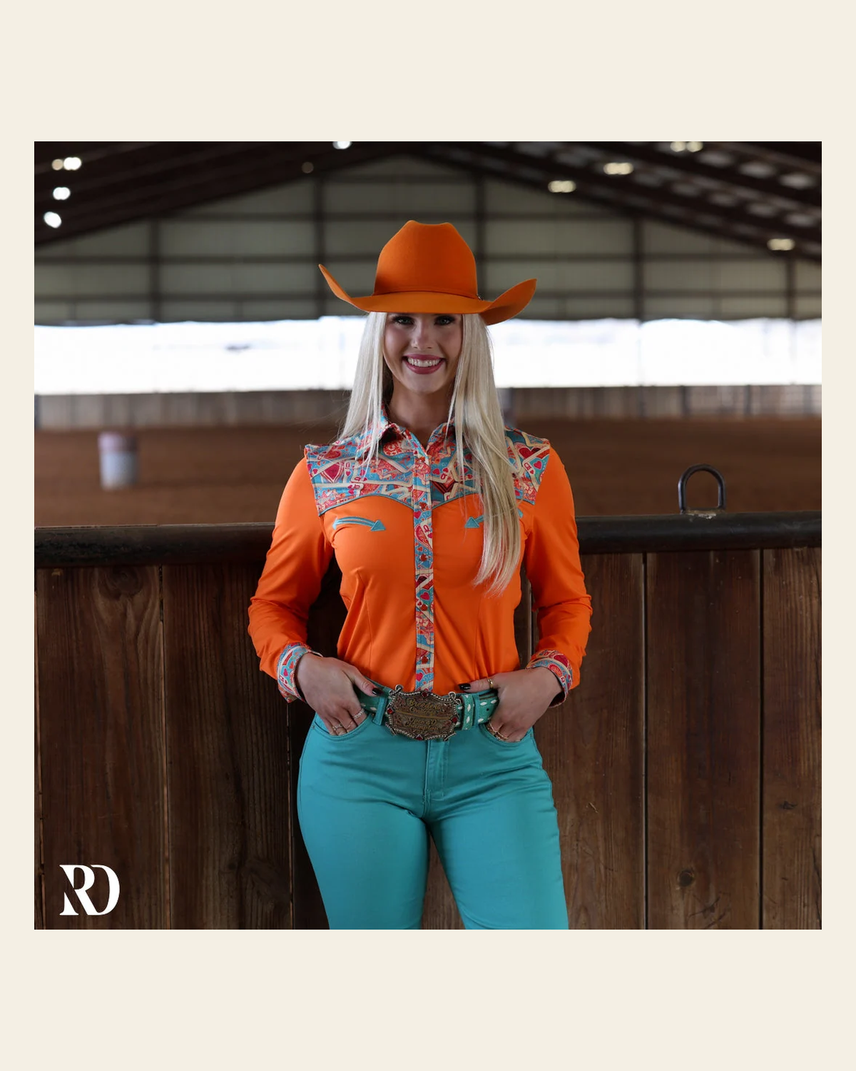 Queen Of Hearts Rodeo Performance Rodeo Shirt on a warm cream background