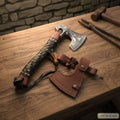 Viking Rune Engraved Bearded Hatchet with Leather Wrapped Handle