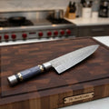 11" Raindrop Damascus Chef Knife — 6" Blade, Purple Pakka Wood Handle with Brass Spacer & Steel Pommel