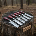 Handmade Rasp Steel Ranch Bull Cutter Knife Set with Red Resin Handles