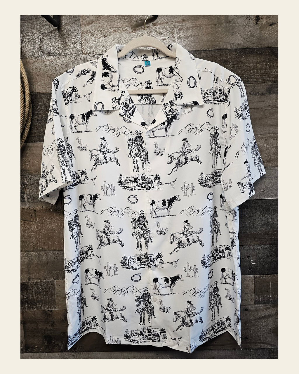 Ranch Life Men's Western Camp Shirt on a warm cream background