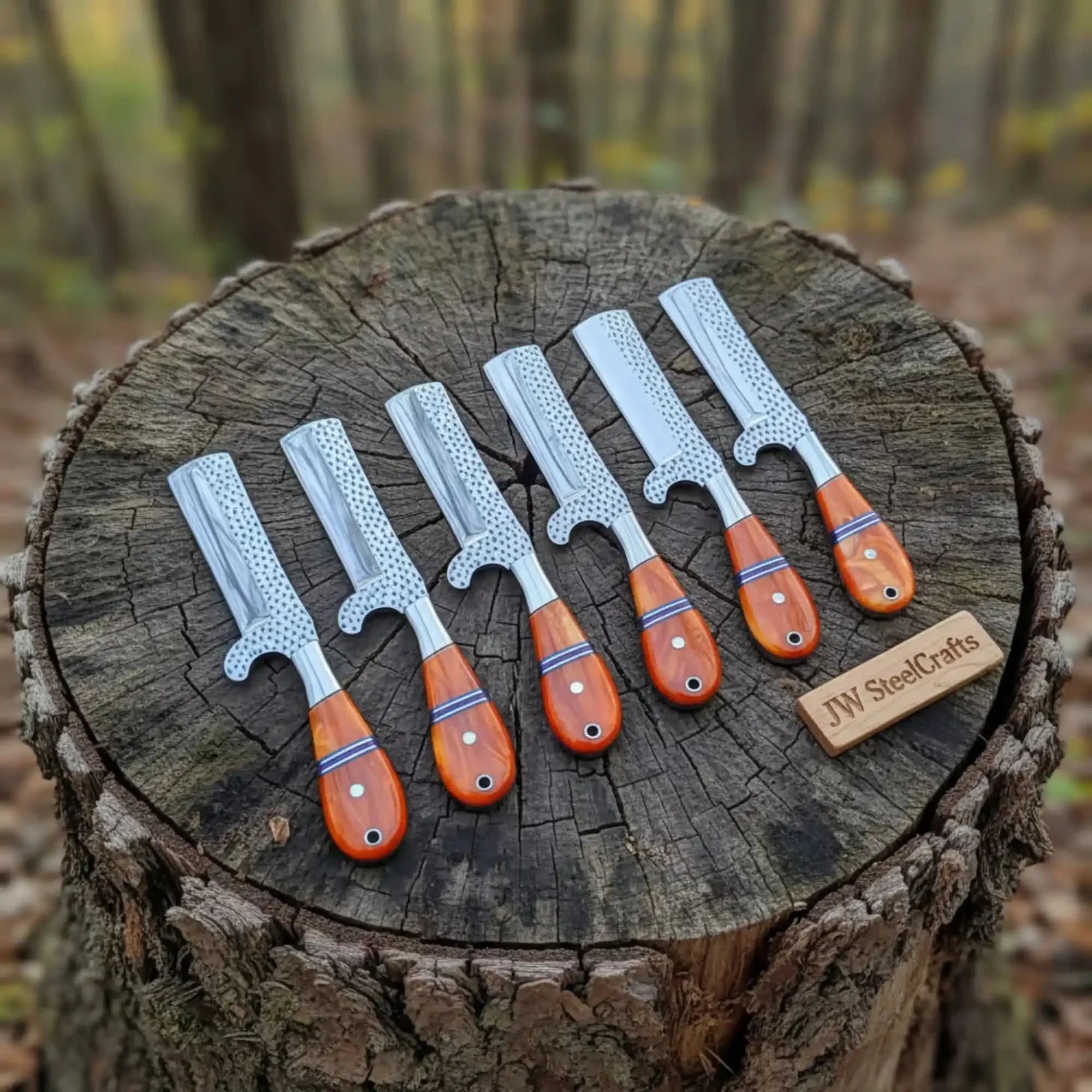 6-Piece Custom Handmade Ranch Scraper Tool Set with Orange Resin Handles