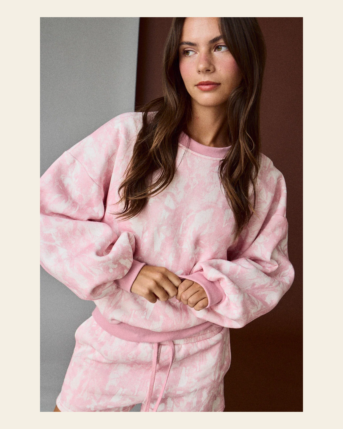 Randi Woodland Pink Camo | Set on a warm cream background