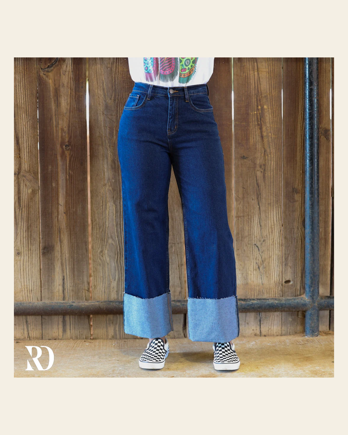 Ravyn Cuffed Denim | Jeans on a warm cream background