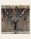 Rawhide South West One Ear Headstall and Breastcollar Tack Set #OEBC409 on a warm cream background
